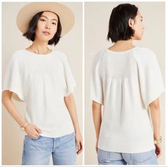 Anthropologie Butterfly Sleeve Sweater in Cream, Size Small, Italy - Picture 2 of 12